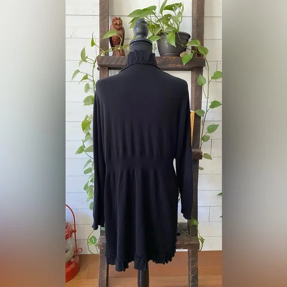 Valerie Steven’s: Elegant Black Open-Front Cardigan Sweater with Ruffle Trim - Picture 15 of 17